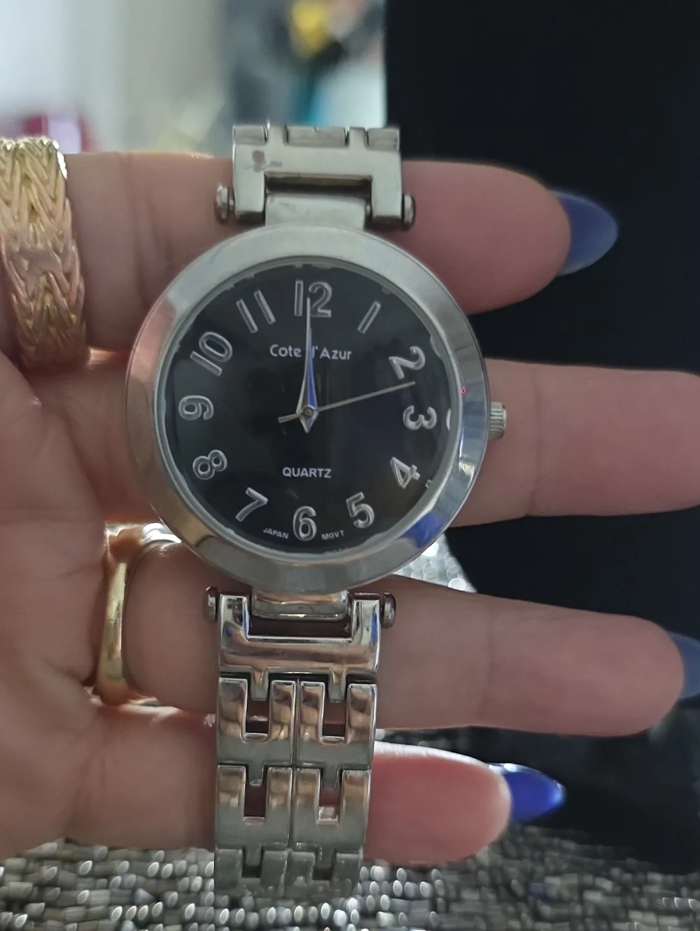 Men's Silver Bracelet Watch with Black Dial